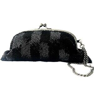 The Limited Beaded Clutch Handbag Kiss Lock Black Purse Wedding Formal Luxury